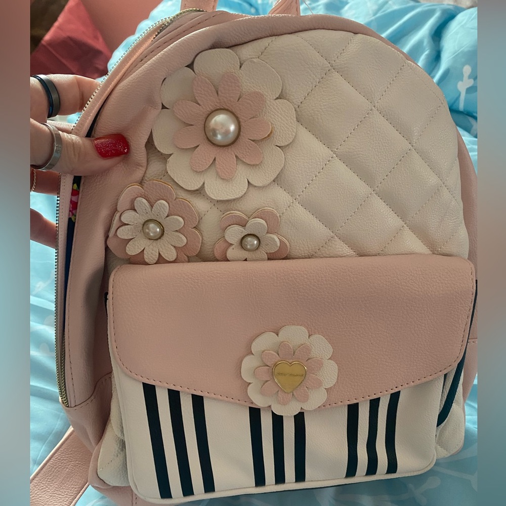 Betsey Johnson Floral Quilted Backpack - Pink and White - NEW